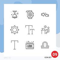 User Interface Pack of 9 Basic Outlines of text big done setting cog Editable Vector Design Elements