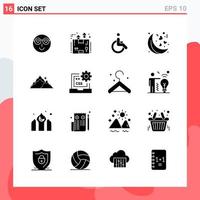 Collection of 16 Vector Icons in solid style Modern Glyph Symbols for Web and Mobile Solid Icon Sign Isolated on White Background 16 Icons