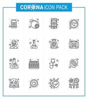 Covid19 icon set for infographic 16 Line pack such as face epidemic virus disease corona viral coronavirus 2019nov disease Vector Design Elements