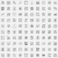 100 Universal Black Line Icons on White Background vector