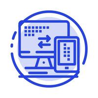 Computer Monitor Mobile Cell Blue Dotted Line Line Icon vector