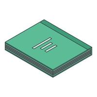 icono de cuaderno de papel verde, estilo isométrico vector