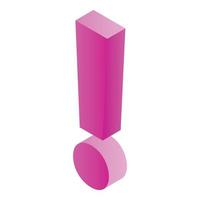 Pink exclamation sign icon, isometric style vector