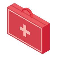 Red first aid kit icon, isometric style vector
