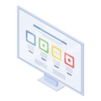 Computer monitor web surfing icon, isometric style vector
