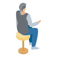Man at round chair icon, isometric style vector