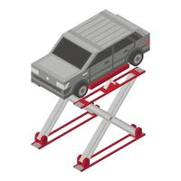 Car on service lift icon, isometric style vector