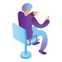 Man at desktop chair icon, isometric style vector