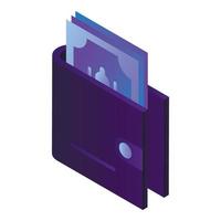 Wallet with money icon, isometric style vector