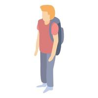 Red hair man with backpack icon, isometric style vector