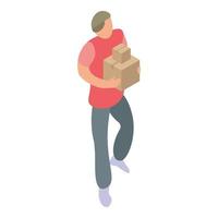 Man parcel delivery icon, isometric style vector