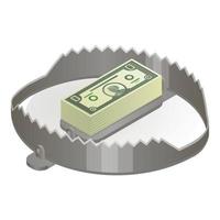 Money in metal trap icon, isometric style vector