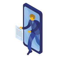 Smartphone man signature icon, isometric style vector