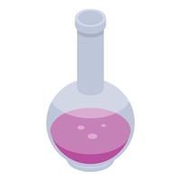 Pink liquid flask icon, isometric style vector