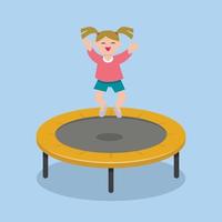 Smiling girl at trampoline concept banner, flat style vector