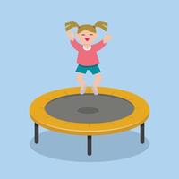 Smiling girl at trampoline concept banner, flat style vector