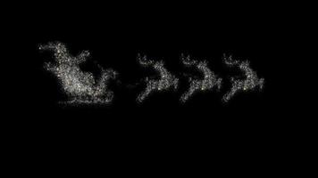Santa Claus and his reindeer are flying on a black background video