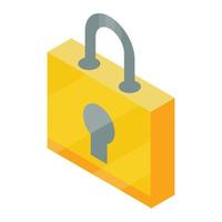 Yellow padlock icon, isometric style vector