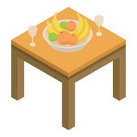 Fruits on table icon, isometric style vector