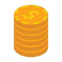 Dollar coin stack icon, isometric style vector