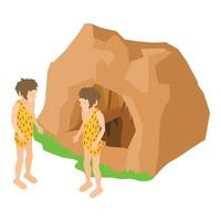 Cave man icon, isometric style vector