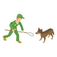 Catching dog icon, isometric style vector