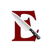 Initial E Kitchen Knife vector