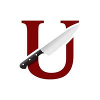 Initial U Kitchen Knife vector