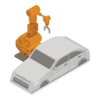 icono de mano de robot de fábrica de automóviles, estilo isométrico vector