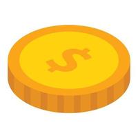 Dollar coin icon, isometric style vector