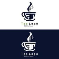 Tea logo design, vector drink icon from green leaves, for health