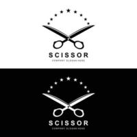 Scissors Logo Design, Vector Illustration Cutting Tool Icon Sticker Banner And Barber Company Brand