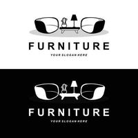 furniture logo, home furnishing design, room icon illustration, table, chair, lamp, frame, clock, flower pot vector