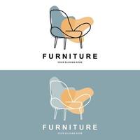logotipo de muebles, diseño de muebles para el hogar, ilustración del icono de la habitación, mesa, silla, lámpara, marco, reloj, maceta vector