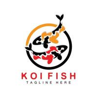 diseño del logotipo de peces koi, vector de peces ornamentales de la suerte y el triunfo chino, icono de pez dorado de la marca de la empresa