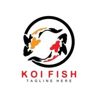 diseño del logotipo de peces koi, vector de peces ornamentales de la suerte y el triunfo chino, icono de pez dorado de la marca de la empresa