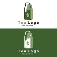 diseño de logotipo de té, icono de bebida vectorial de hojas verdes, para la salud vector