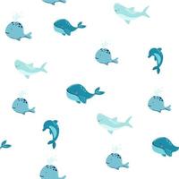 Blue whale with coral in the sea Cute cartoon background seamless pattern The design used for Textile, Clothing Pattern, Print, Wallpaper, Vector Illustration