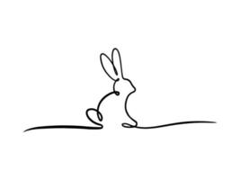 Continuous one line drawing of rabbit symbol of 2023. Doodle postcard with rabbit. Minimalist outline illustration of a bunny for design, graphic, website, logo, icons, postcards vector