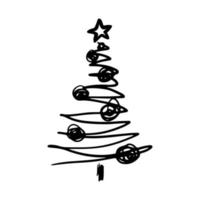 Christmas tree in doodle style. Hand drawn sketch of a Christmas tree. Vector illustration. Isolated on a white background. Illustration for graphics, website, logo, icons, postcards