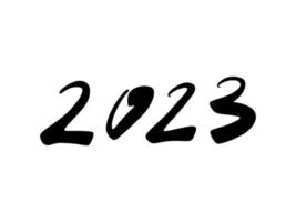 feliz año nuevo 2023 diseño de texto dibujado a mano en estilo doodle. portada del diario de negocios para 2023 con deseos. plantilla de diseño de folleto, tarjeta, banner. ilustración vectorial aislado sobre fondo blanco vector