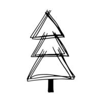 Christmas tree in doodle style. Hand drawn sketch of a Christmas tree. Vector illustration. Isolated on a white background. Illustration for graphics, website, logo, icons, postcards