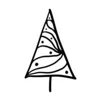 Christmas tree in doodle style. Hand drawn sketch of a Christmas tree. Vector illustration. Isolated on a white background. Illustration for graphics, website, logo, icons, postcards