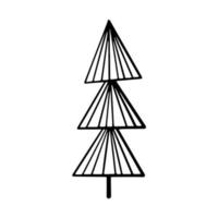 Christmas tree in doodle style. Happy New year. Hand drawn sketch of a Christmas tree. Vector illustration. Isolated on a white background. Illustration for graphics, website, logo, icons, postcards