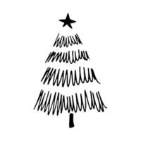 Christmas tree in doodle style. Happy New year. Hand drawn sketch of a Christmas tree. Vector illustration. Isolated on a white background. Illustration for graphics, website, logo, icons, postcards