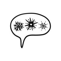 Trendy thought bubble in doodle style with snowflakes inside. Christmas is coming soon. Cloud line art. Vector illustration