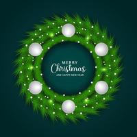 Christmas wreath design green leaf with white balls wreath design vector