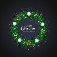 Christmas wreath design green leaf with white balls and golden stars wreath design vector