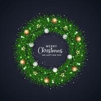 Christmas wreath design green leaf with white and gold balls wreath design vector