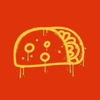 Tacos icon in urban graffiti style isolated on red background . Street fast food vector graphic silhouette with leaks and drops.